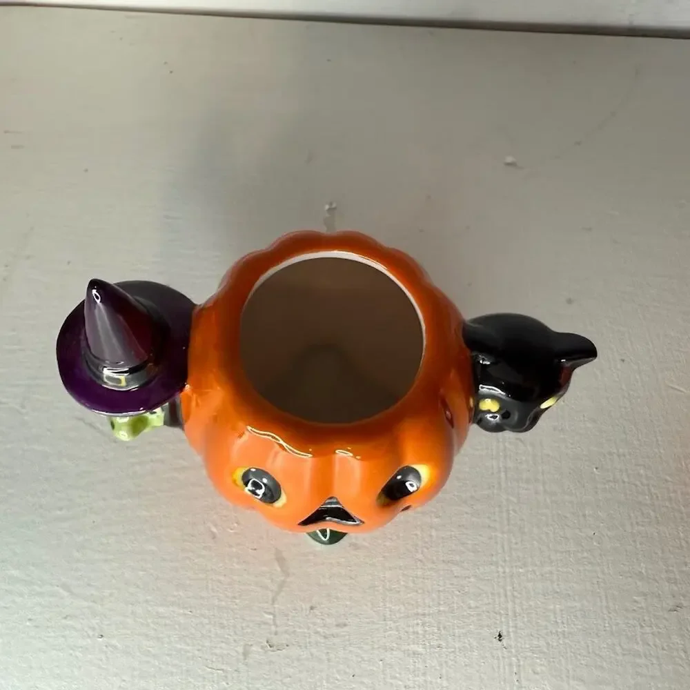 Christopher Radko Halloween Shiny Brite Pumpkin Patch Tea Cups Set 4 Witch Cat